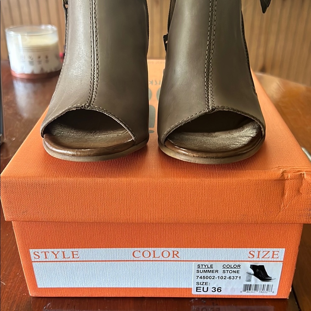 Miz Mooz Tan Heeled Boots with Peep Toe